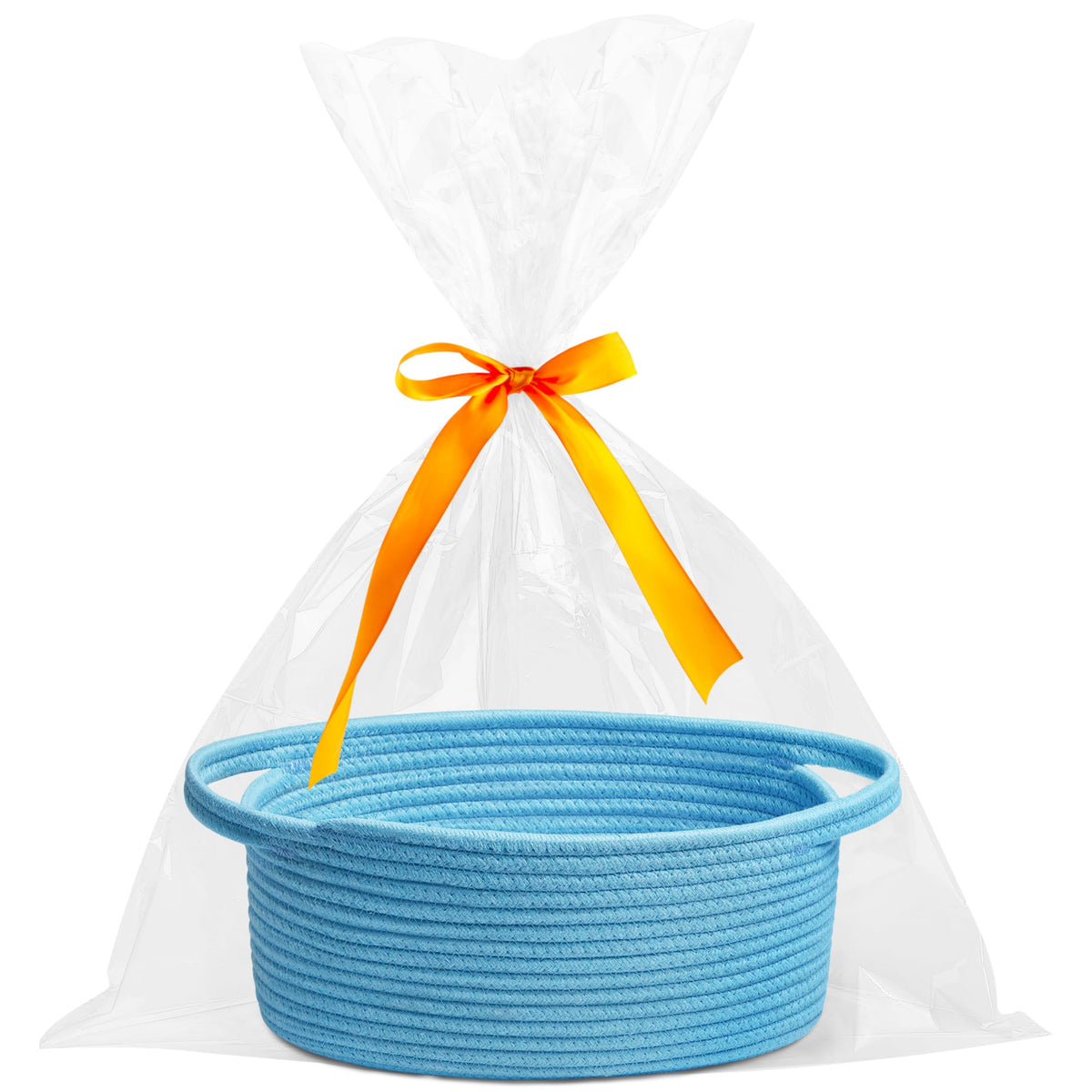 Pro Goleem Small Woven Basket with Gift Bags and Ribbons Durable Baskets for Gifts Empty Small Rope Basket for Storage 12"X 8" X 5" Baby Toy Bin with Handles, White