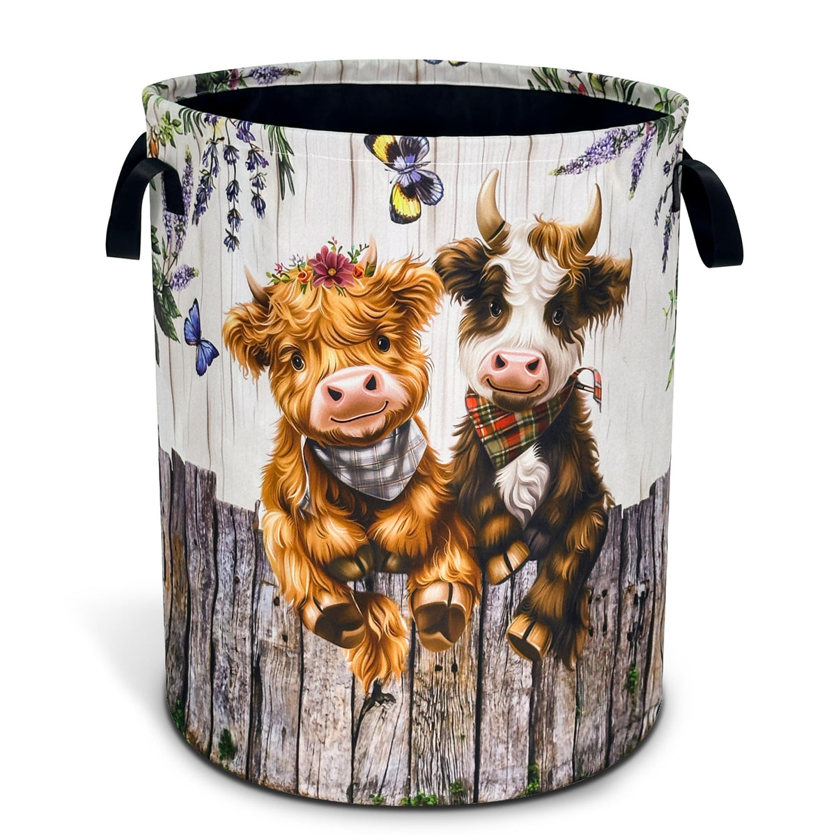 Colorful Butterflies Flowers Laundry Basket Oxford Cloth 18.9 x 16.5 Inch