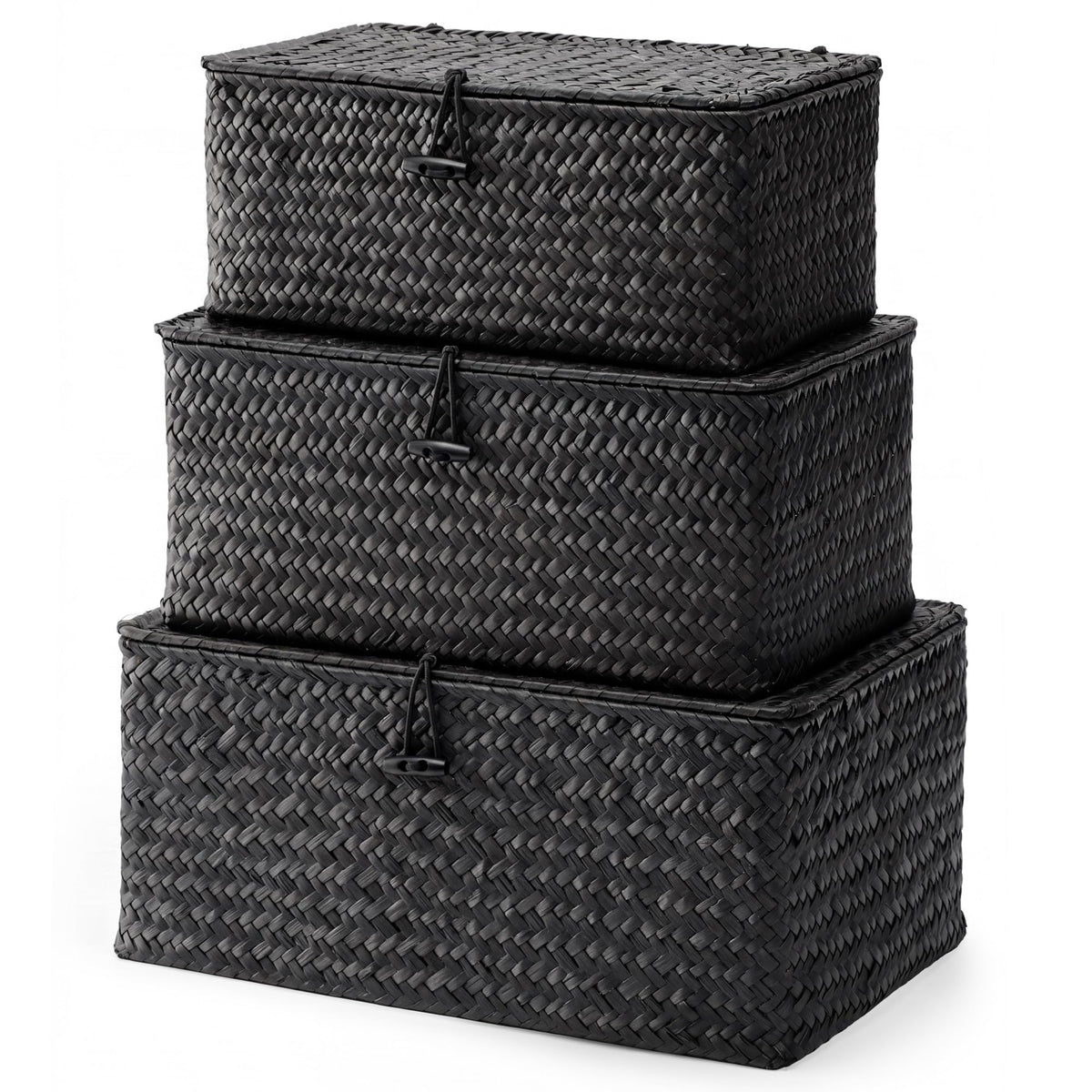 Nonam Wicker Storage Basket with Lid,Seagrass Shelf Basket Set of 3,Nautral