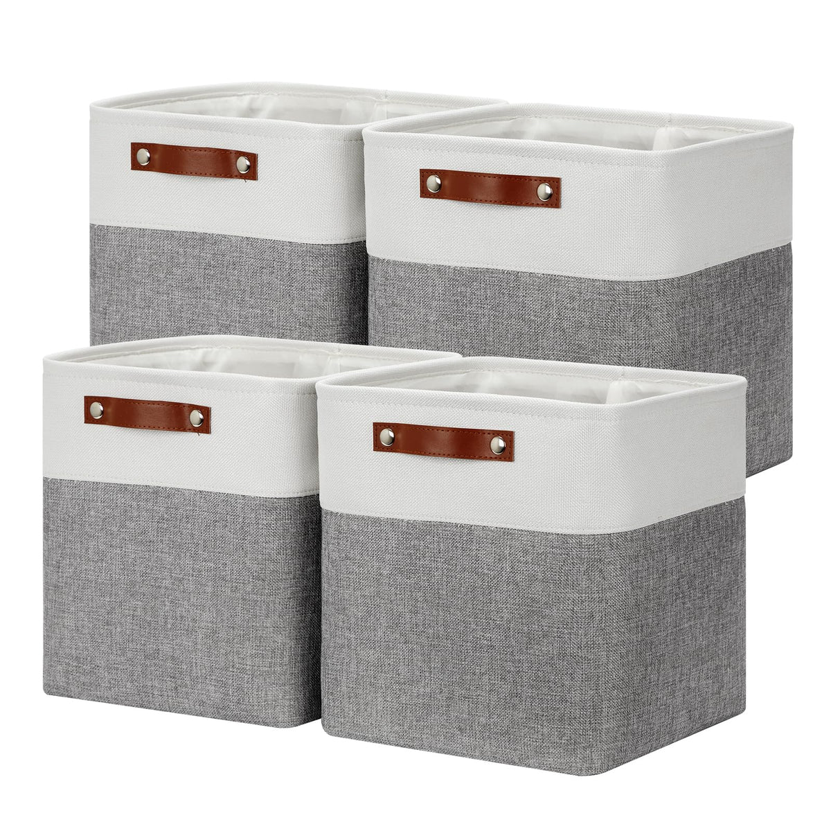DULLEMELO Small Storage Bins, Storage Baskets for Organizing, Collapsible Rectangular Fabric Baskets for Shelves, Closets, Nursery, Home, Office, Empty Gift Baskets (6-Pack, White&Khaki)
