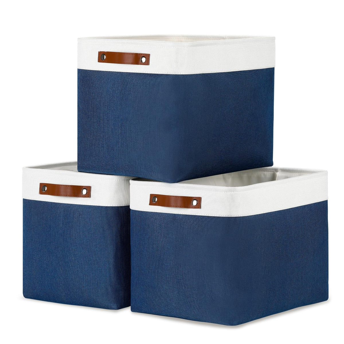 DULLEMELO Small Storage Bins, Storage Baskets for Organizing, Collapsible Rectangular Fabric Baskets for Shelves, Closets, Nursery, Home, Office, Empty Gift Baskets (6-Pack, White&Khaki)