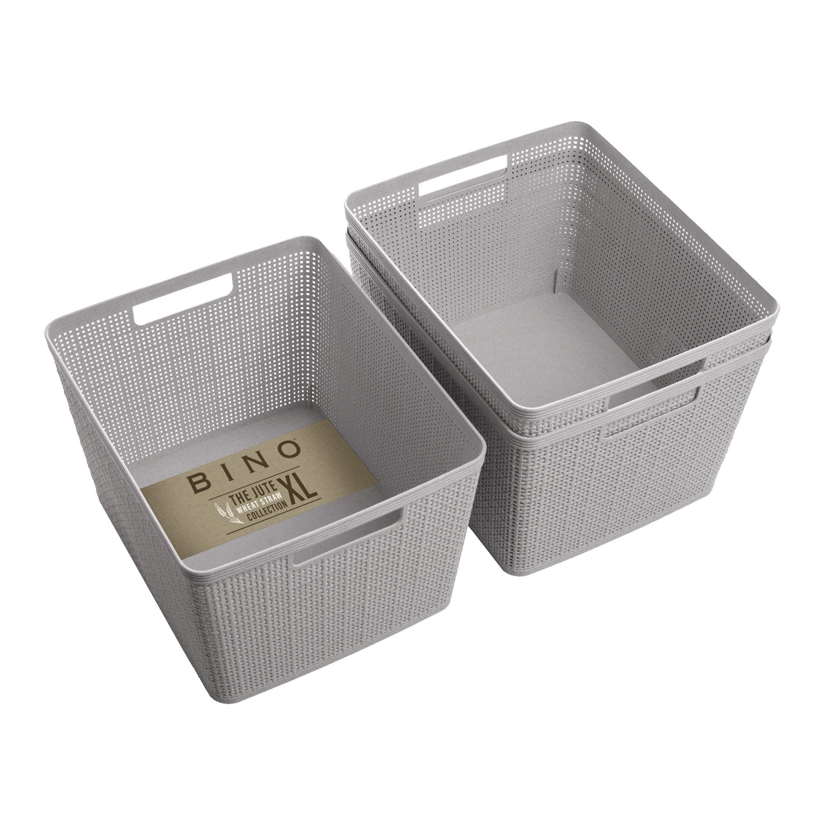 BINO | Woven Plastic Basket | Small (Natural Grey), 5-Pack | THE JUTE COLLECTION | Home Organization, Space - Saving Storage, Stylish Design | Jute Basket | Plastic Storage Basket