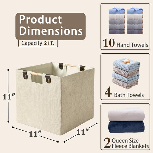 11 Inches Foldable Cube Storage Baskets for Organizing, Beige, 2 Pack