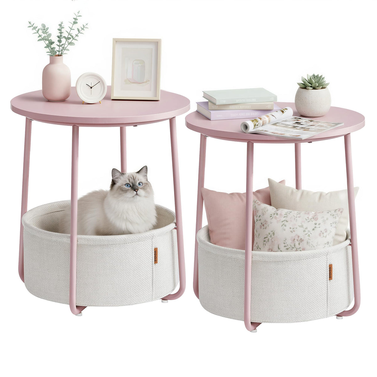 VASAGLE Small Rectangular Side End Table, Nightstand with Fabric Basket