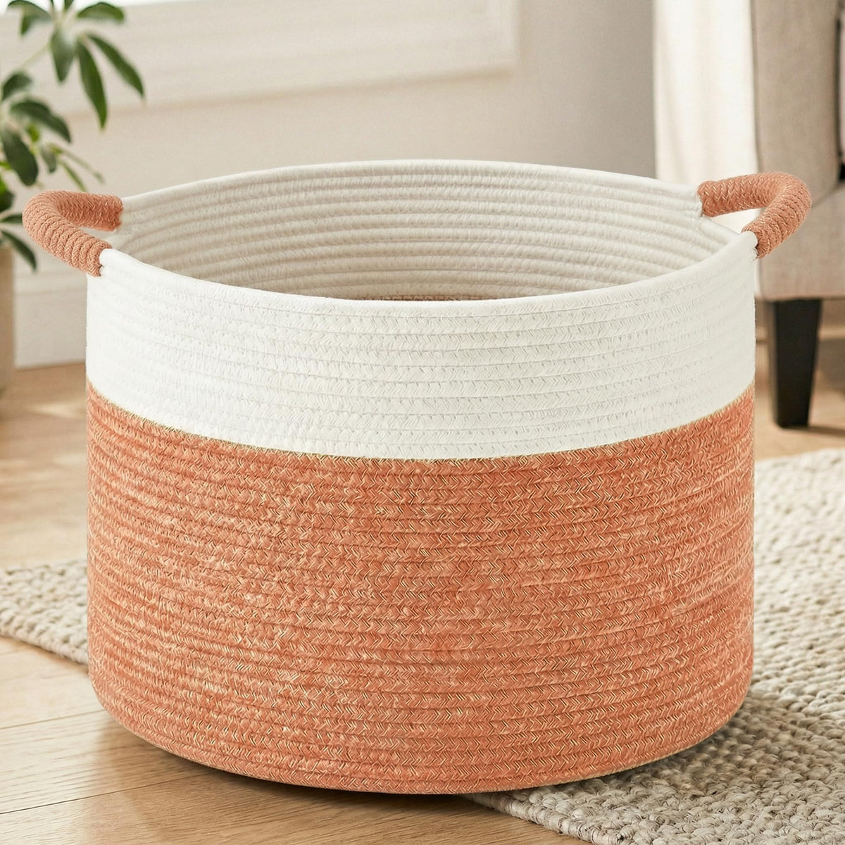 Artfeel 40L Large Cotton Rope Basket, Decorative Woven Blanket Storage for Living Room, Boho Toy Storage & Toy Box for Kids, Versatile Laundry Basket & Nursery Hamper for Blankets(Brown)