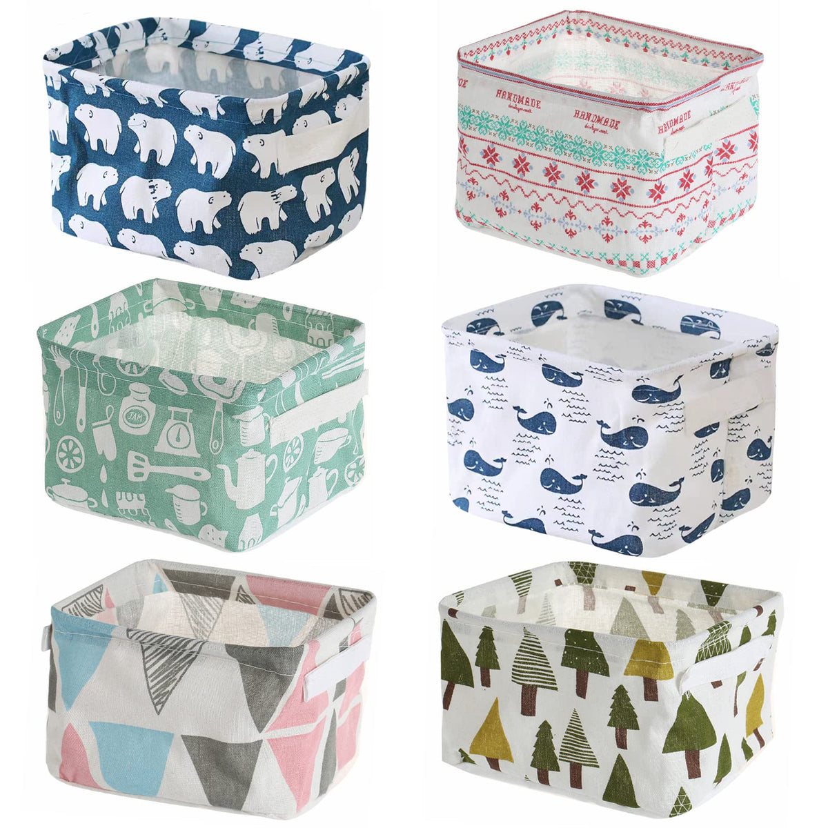 6-Pack Foldable Canvas Storage Baskets with Handle