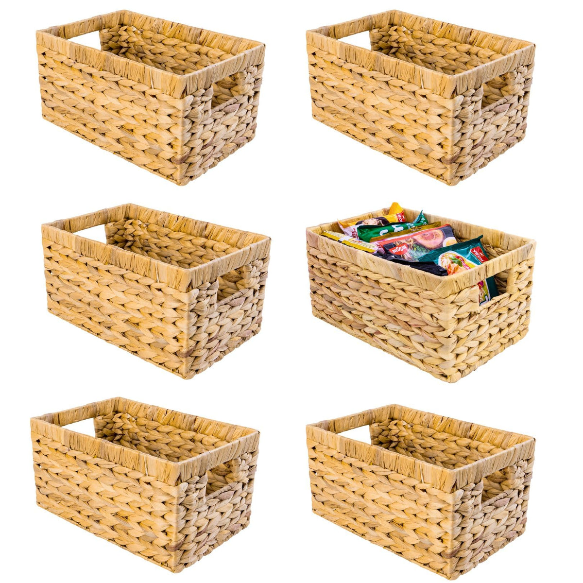 M4DECOR Set of 6 Rectangular Wicker Storage Baskets for Shelves