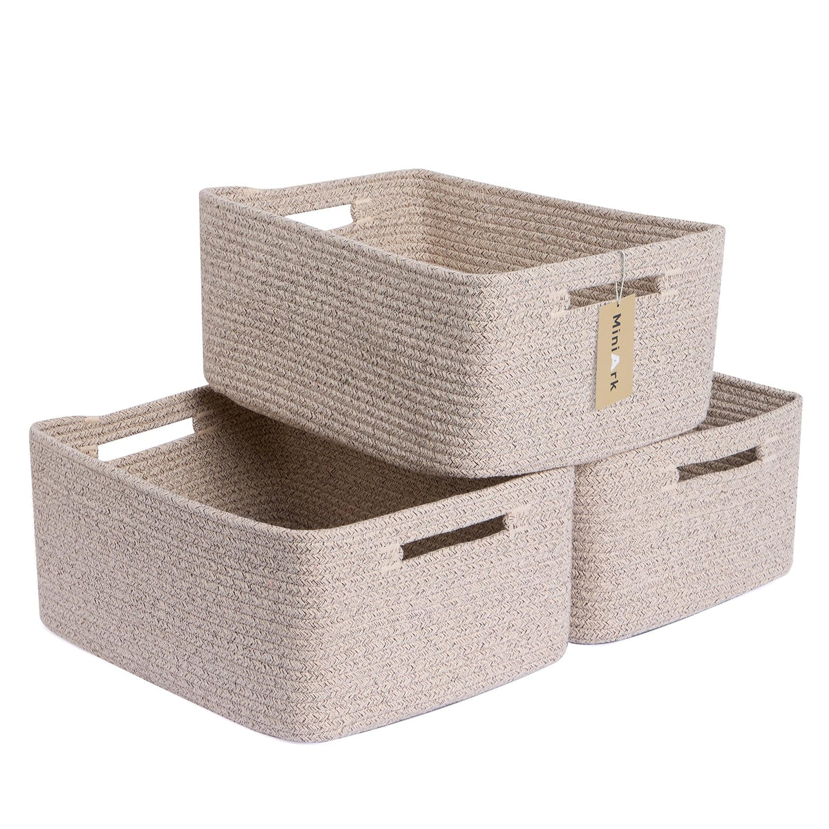 MiniArk Large Storage Baskets for Organizing, 17 x 13 x 7.5” Closet Shelf Baskets for Clothes Blanket Towels, Baby Nursery, Toy Bins Box, Woven Rope Baskets, 4 Packs Mixed Brown