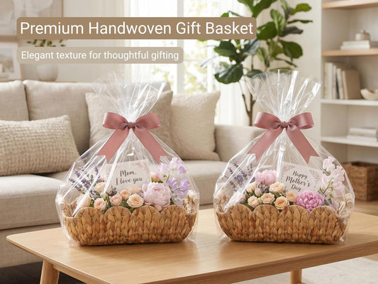 Coeusy 2 Pack Wicker Basket,Cute Scalloped Basket,Natural Water Hyacinth