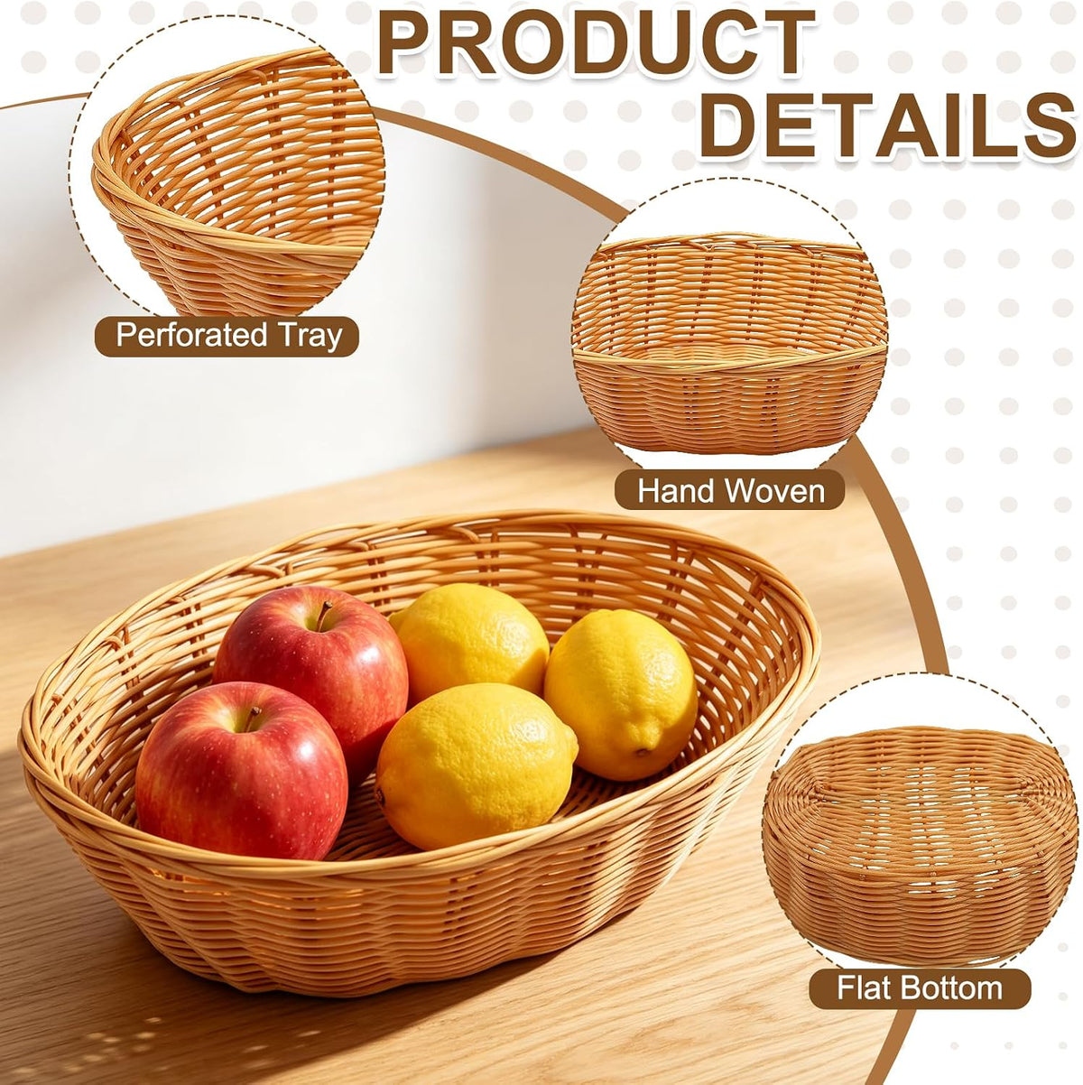 Nexboraque 12 Pack Plastic Oval Basket, Empty Bread Basket 10 x 6.25 x 3 Inch Food Storage Basket Bulk, Plastic Wicker Baskets Bin for Kitchen Serving, Centerpiece Display, Gifts, Brown