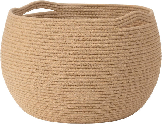 Goodpick Large Toy Storage Basket for Kids, Round, 15.7" x 10.5", Camel