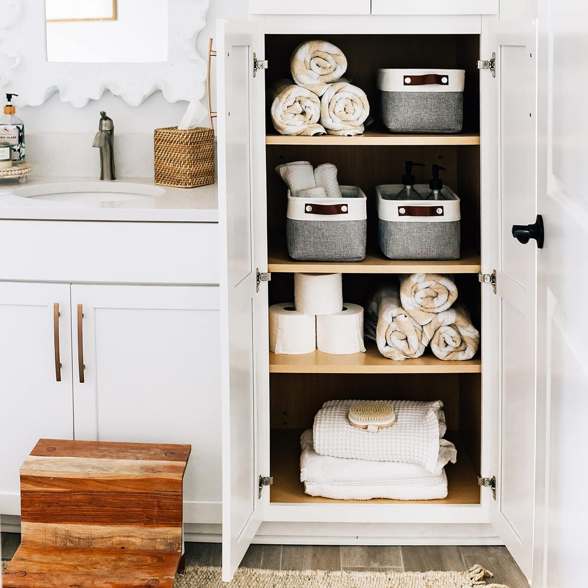 OrganiHaus 12x8in Canvas Storage Baskets, 3 Pack - Fabric Bins for Shelves