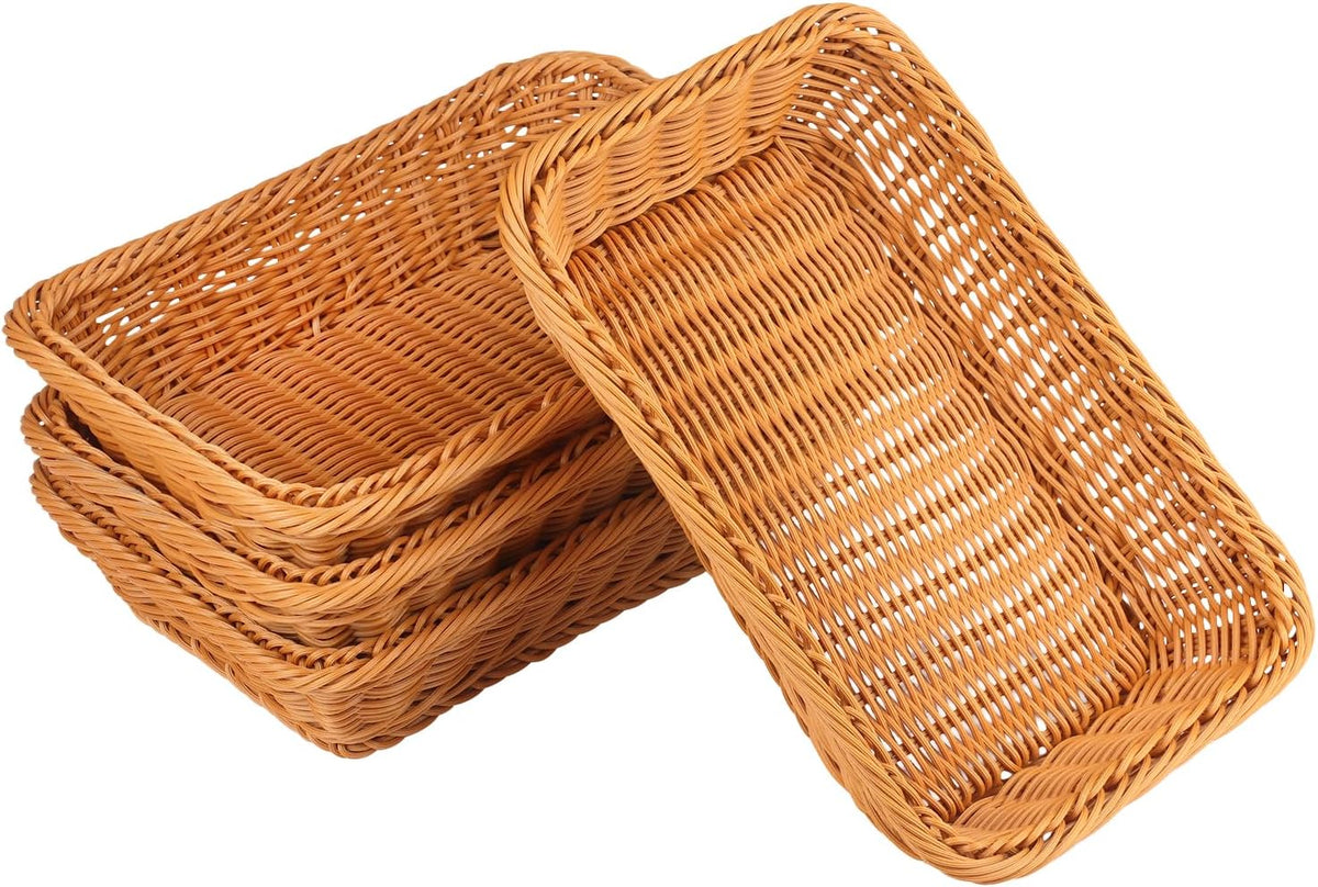 6 PCS 12x8 Inch Wicker Bread Basket, Woven Serving Basket, Tabletop Food Serving Basket for Restaurant, Bakery, Family Party, Hotel, Fruits, Vegetables and Snacks, Brown
