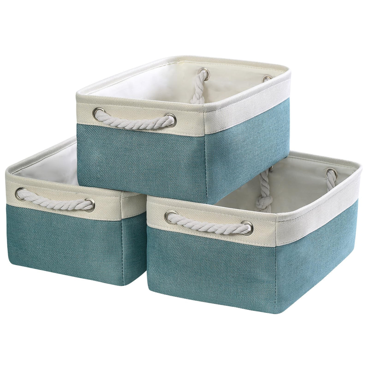TheWarmHome Storage Basket for Organizing - 14x10x7 inch Medium 3 Pack Collapsible Storage Bin for Shelves with Handles, Canves Storage Box for Organizer Cubes Cloth Gift Toy Closet (White & Khaki)