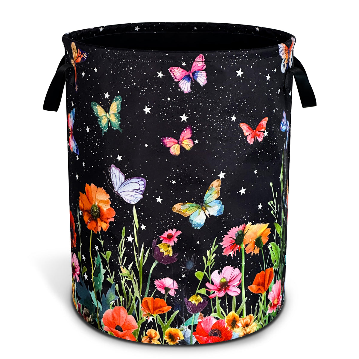 Colorful Butterflies Flowers Laundry Basket Oxford Cloth 18.9 x 16.5 Inch