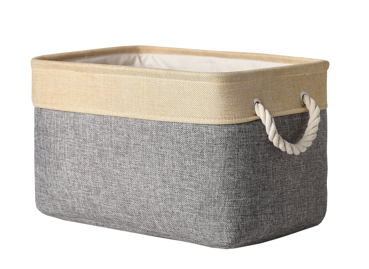 TheWarmHome Storage Basket for Organizing - 14x10x7 inch Medium 3 Pack Collapsible Storage Bin for Shelves with Handles, Canves Storage Box for Organizer Cubes Cloth Gift Toy Closet (White & Khaki)