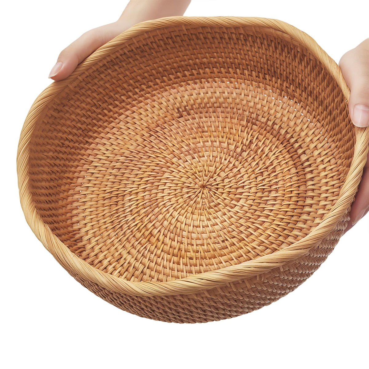 Handwoven Rattan Fruit Basket Set, Round Wicker Bread Baskets for Serving