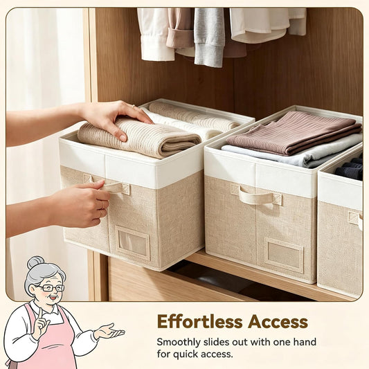 GRANNY SAYS Closet Shelf Baskets with Label, Khaki&Ivory, Large, 3-Pack