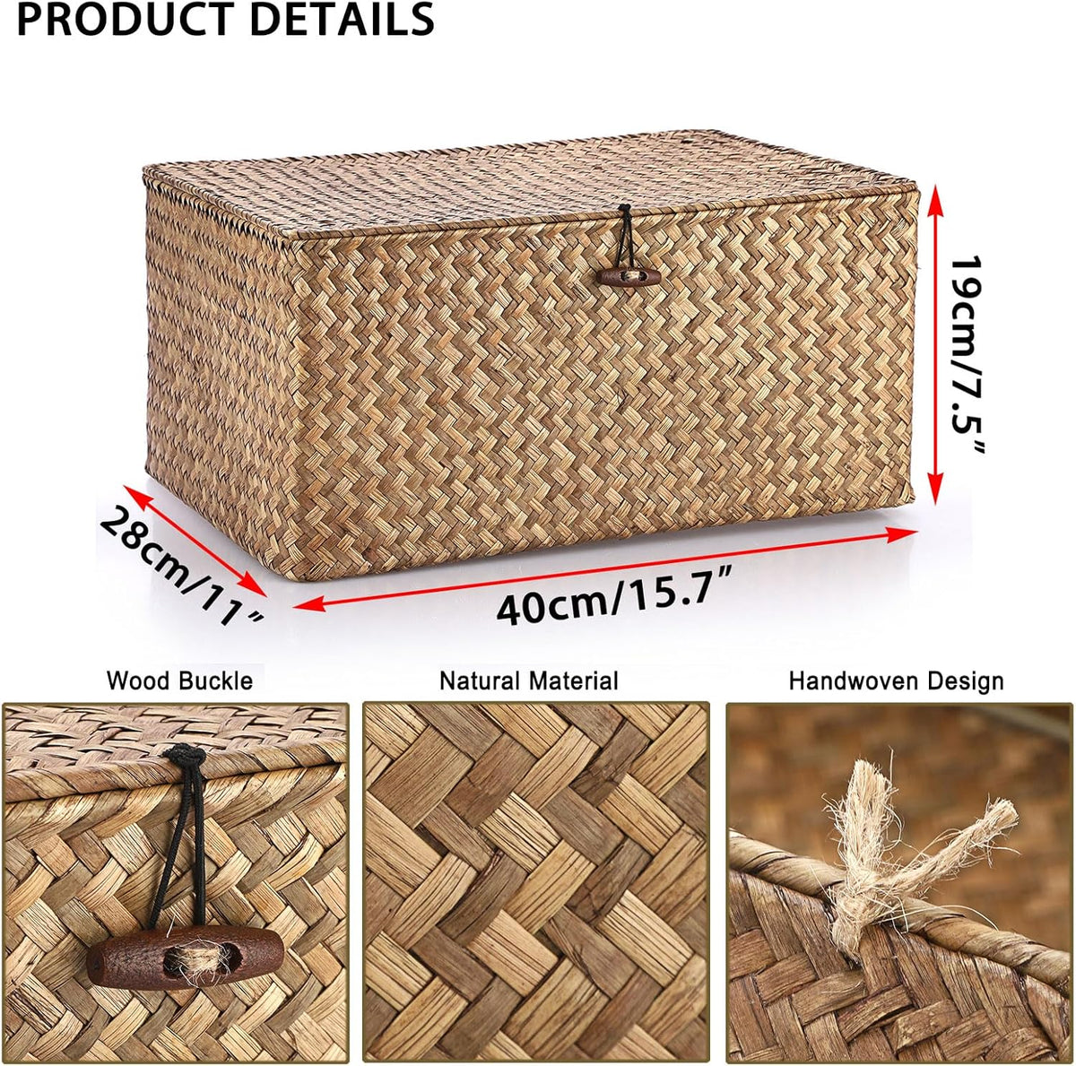 Hipiwe Wicker Shelf Baskets Bin with Lid Woven Storage Box, Coffee X-Large