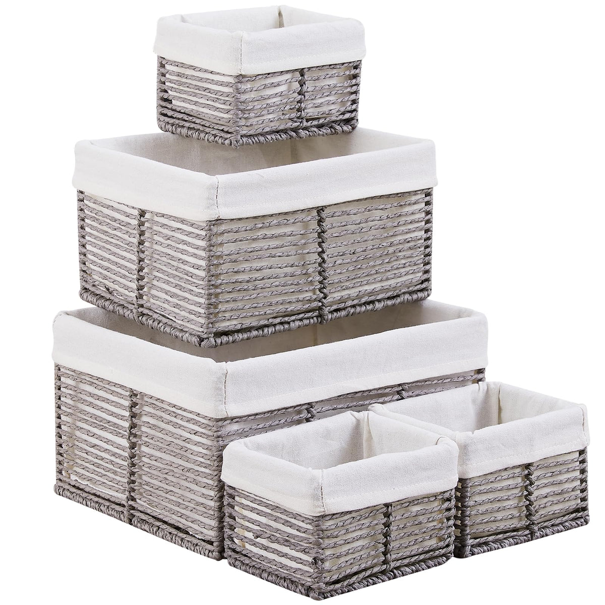 Vagusicc Wicker Storage Basket, 6 Pack Baskets for Organizing, Wicker Baskets with Handle, Rectangular Woven Basket for Storage Shelves, Cube Storage Bins for Closet/Clothes/Dresser, Natural