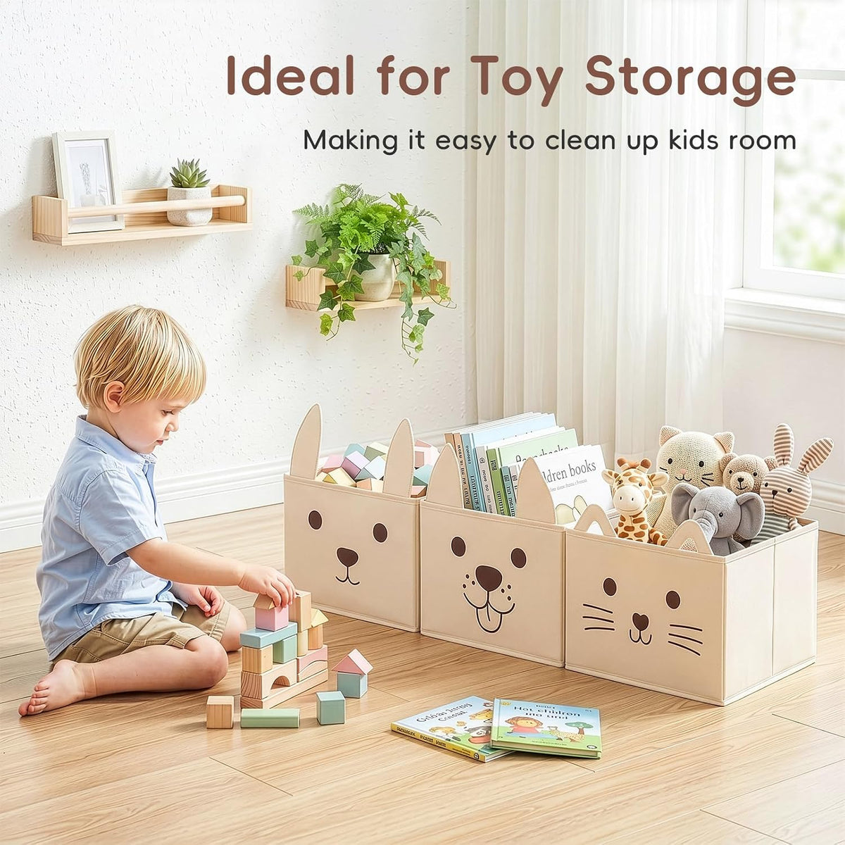 OOOK Fabric Cube Storage Bins [3-Pack], Foldable Kids Baskets for Shelves