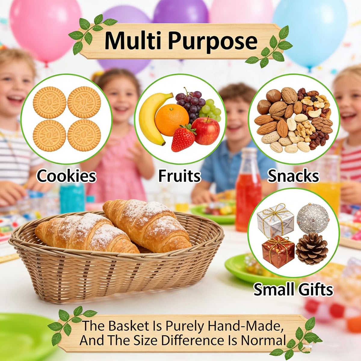 16 Pack Bread Basket for Serving, Oval Wicker Small Gift Baskets, Plastic Empty Tabletop Fruit Vegetables Serving Baskets for Wedding, Mother's day, Christmas, Restaurant, 8.6 x 6.5 Inch