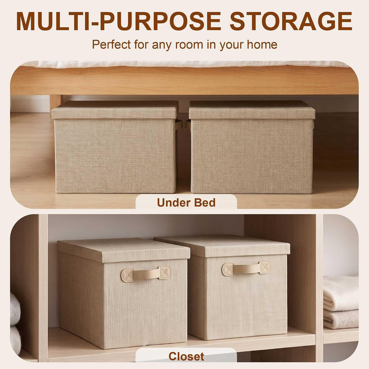 Heavy Duty Fabric Storage Bins with Lids, Collapsible Organizer Baskets