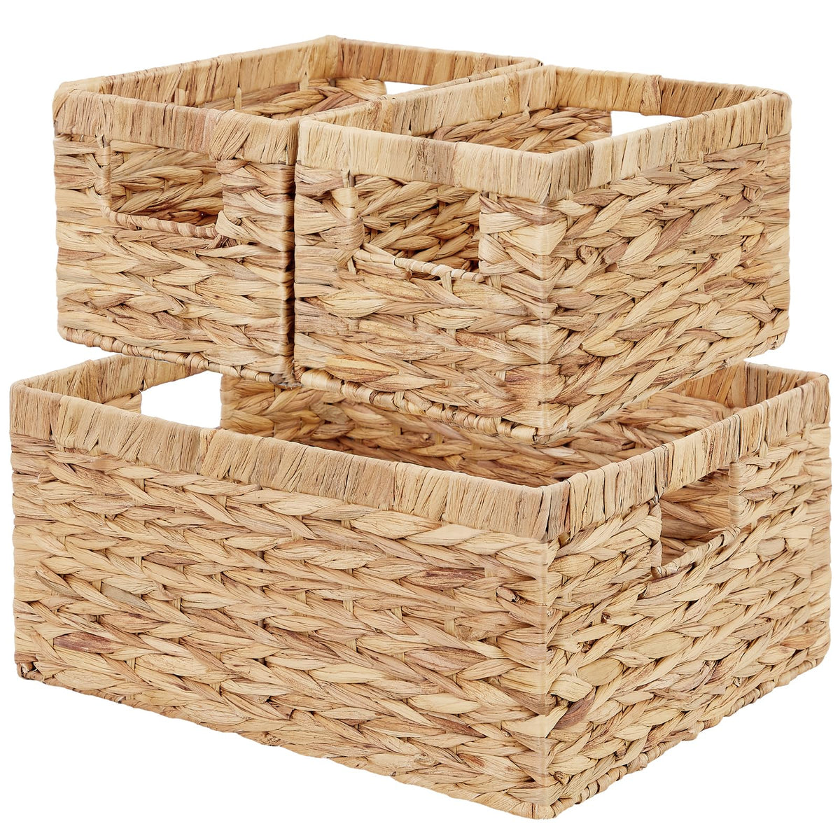 Vagusicc Wicker Storage Basket, 3-Pack Woven Paper Rope Wicker Baskets with Handles, Large Wicker Basket Cube Storage Bins with Liners, Storage Baskets for Organizing Shelves & Decor, Natural