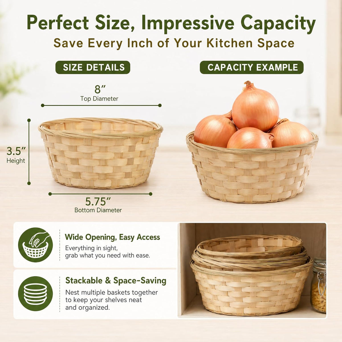 TOPZEA 10 Pack Round Gift Baskets, 8 Inch Natural Bamboo Woven Fruit Basket, Small Wicker Bread Roll Serving Basket, Food Storage Bin Handmade Baskets for Kitchen Restaurant Centerpiece Christmas
