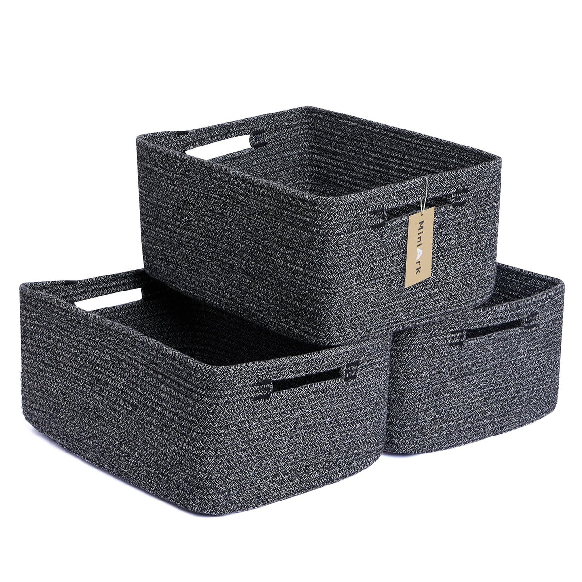 MiniArk Large Storage Baskets for Organizing, 17 x 13 x 7.5” Closet Shelf Baskets for Clothes Blanket Towels, Baby Nursery, Toy Bins Box, Woven Rope Baskets, 4 Packs Mixed Brown