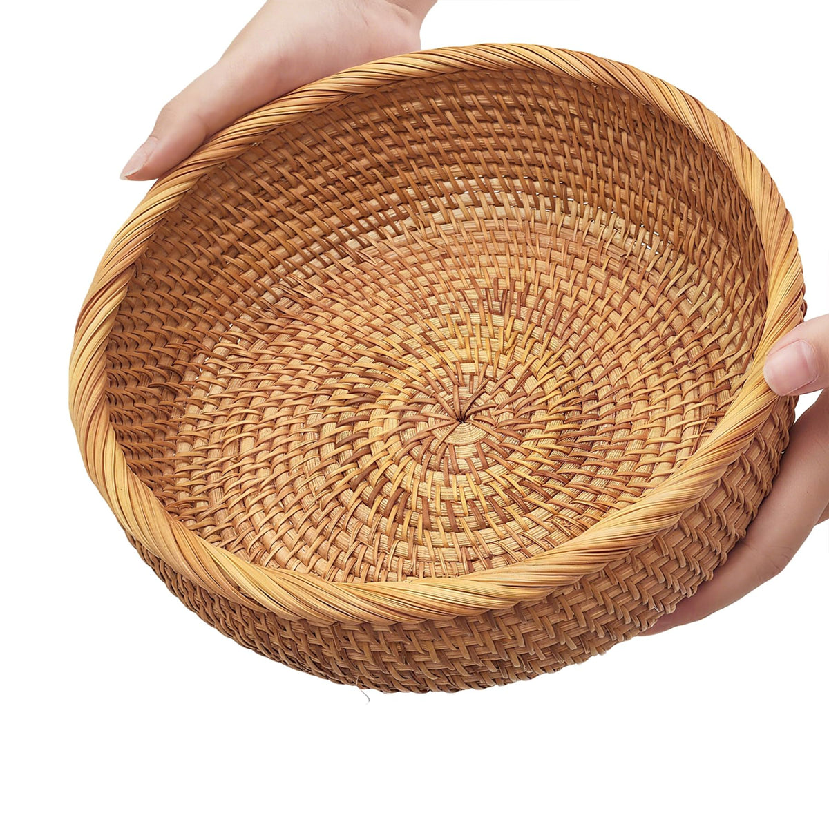 Handwoven Rattan Fruit Basket Set, Round Wicker Bread Baskets for Serving