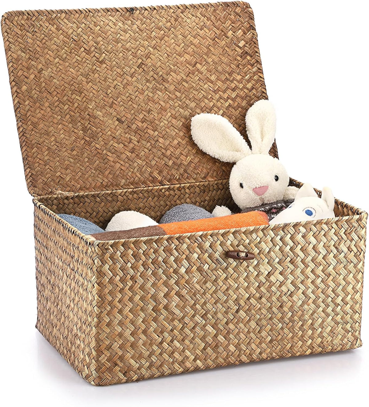 Hipiwe Wicker Shelf Baskets Bin with Lid Woven Storage Box, Coffee X-Large