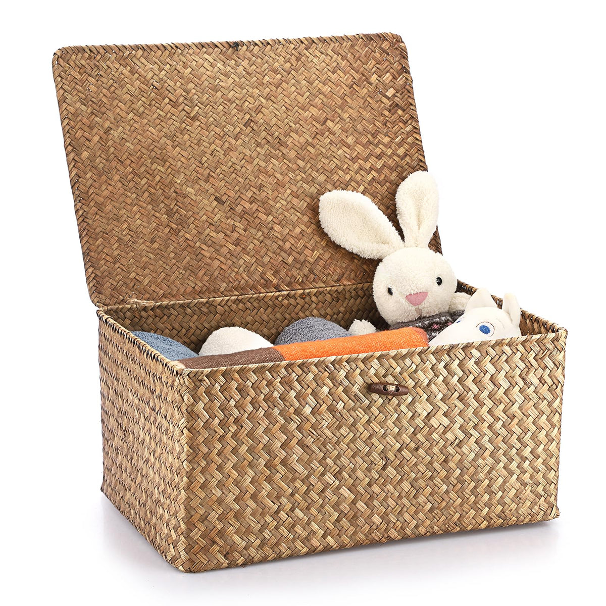Hipiwe Wicker Shelf Baskets Bin with Lid Woven Storage Box, Coffee X-Large