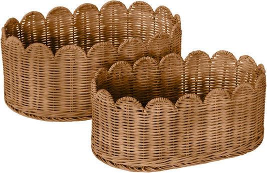 BEBE BASK Premium Scalloped Basket Set of 2 (16x10x7 In) - Storage Baskets