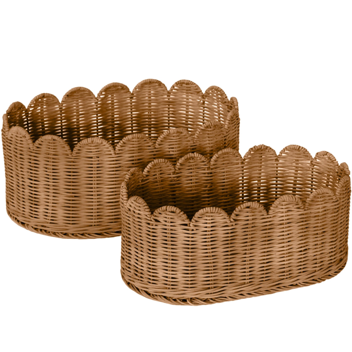 BEBE BASK Premium Scalloped Basket Set of 2 (16x10x7 In) - Storage Baskets