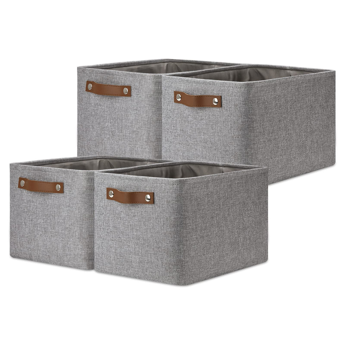 DULLEMELO Small Storage Bins, Storage Baskets for Organizing, Collapsible Rectangular Fabric Baskets for Shelves, Closets, Nursery, Home, Office, Empty Gift Baskets (6-Pack, White&Khaki)