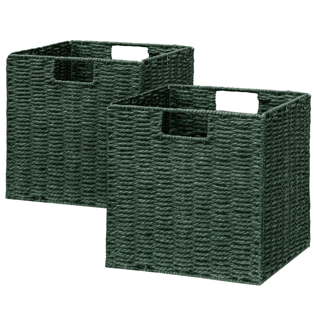Vagusicc Wicker Basket, Set of 2 Hand-Woven Paper Rope Storage Baskets for Organizing, Foldable Cubby Storage Bins, 11 Inch Large Wicker Storage Basket, Square Baskets Cube Storage Organizer, Brown