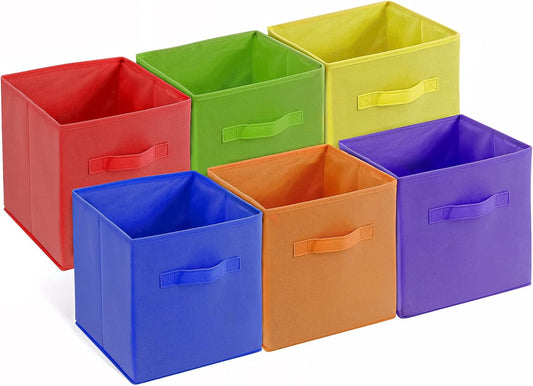 4E's Novelty 6 Packs 11 Inch Rainbow Color Storage Cube Bins, Colorful Storage Baskets For Nursery, Kids Room, Fabric Baskets For Toys, Clothes, Boho Cube Bins for Classroom Organization & Storage