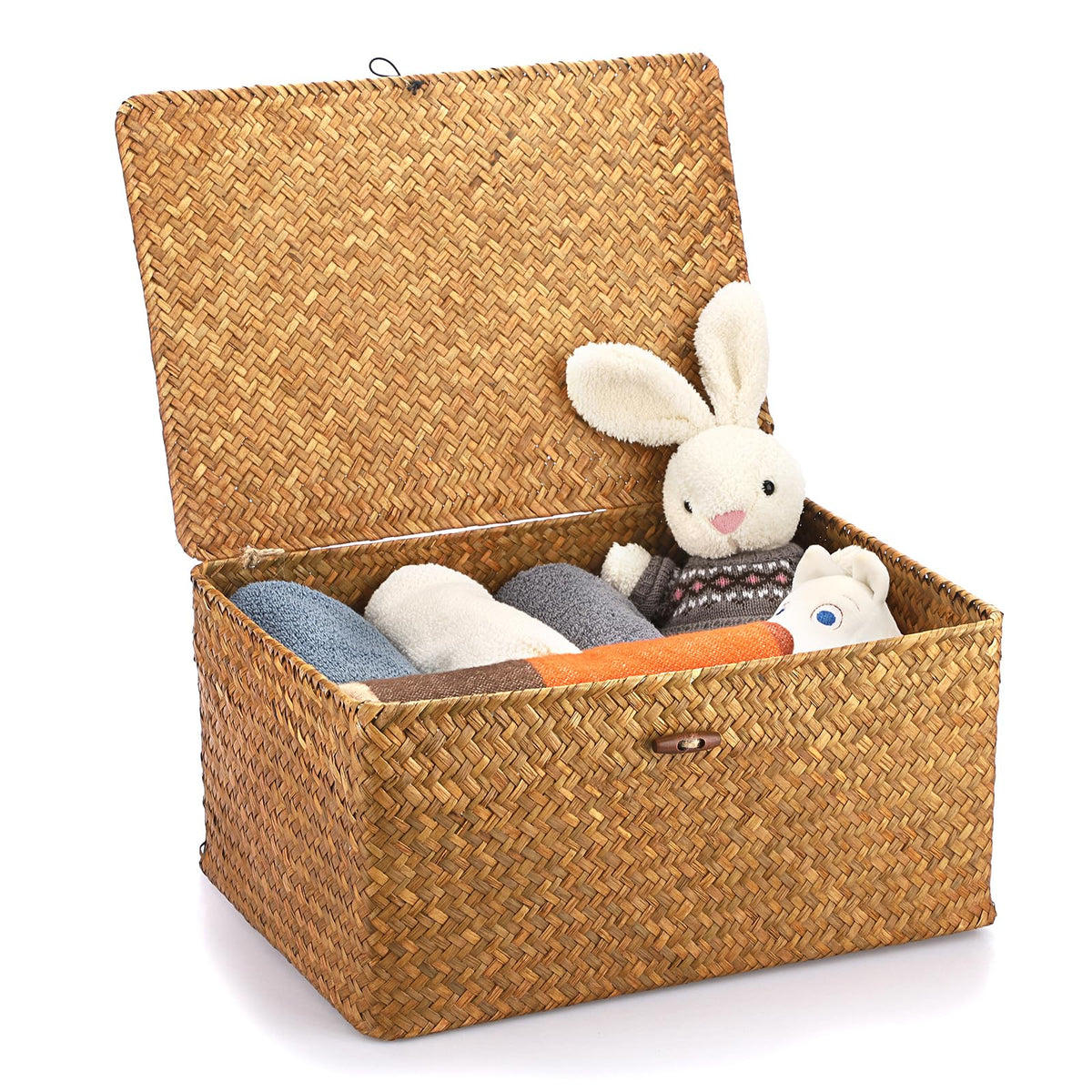 Hipiwe Wicker Shelf Baskets Bin with Lid Woven Storage Box, Coffee X-Large