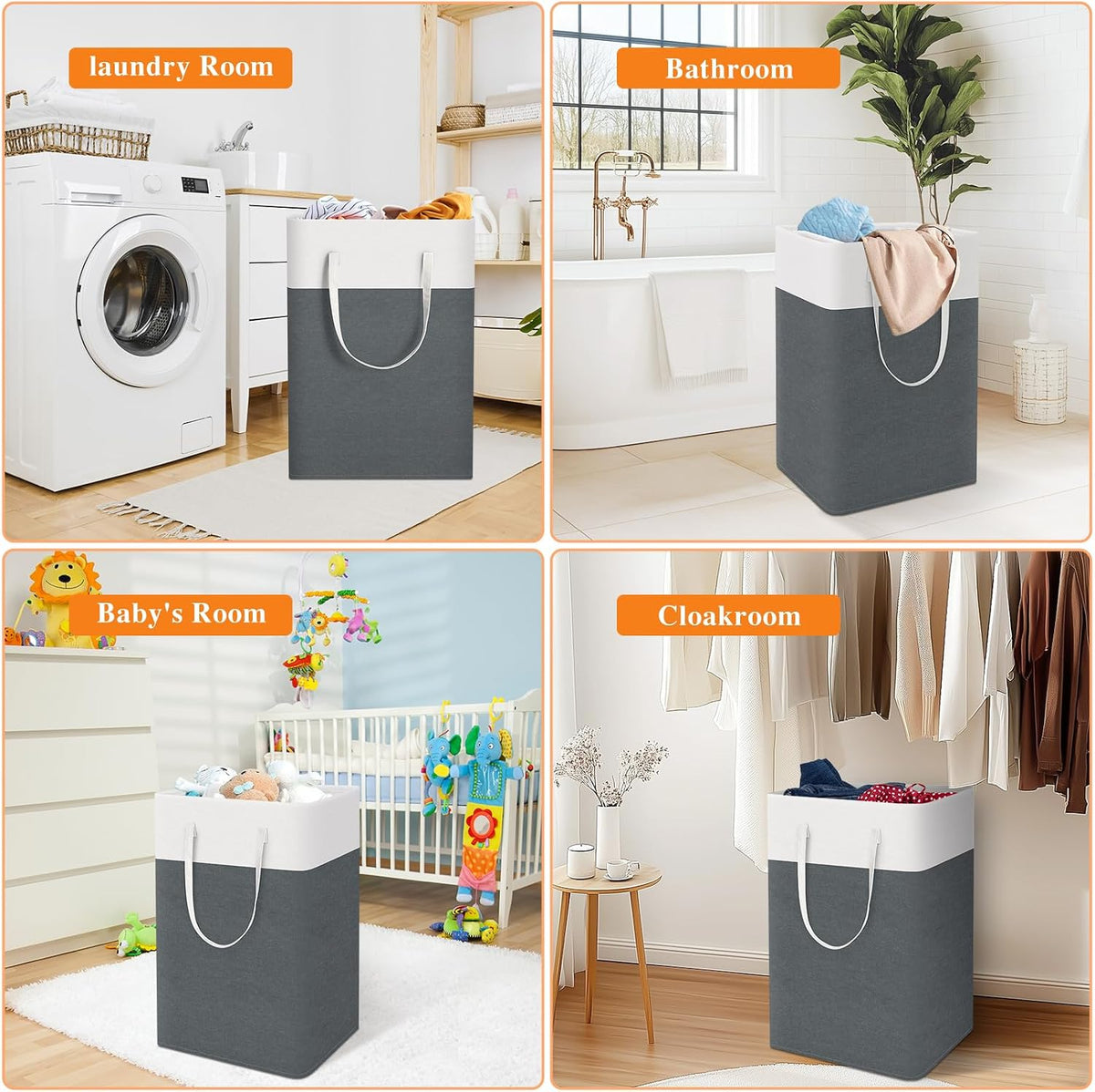 TasticTotes Laundry Basket 3-Pack, Laundry Hamper, 75L-Grey