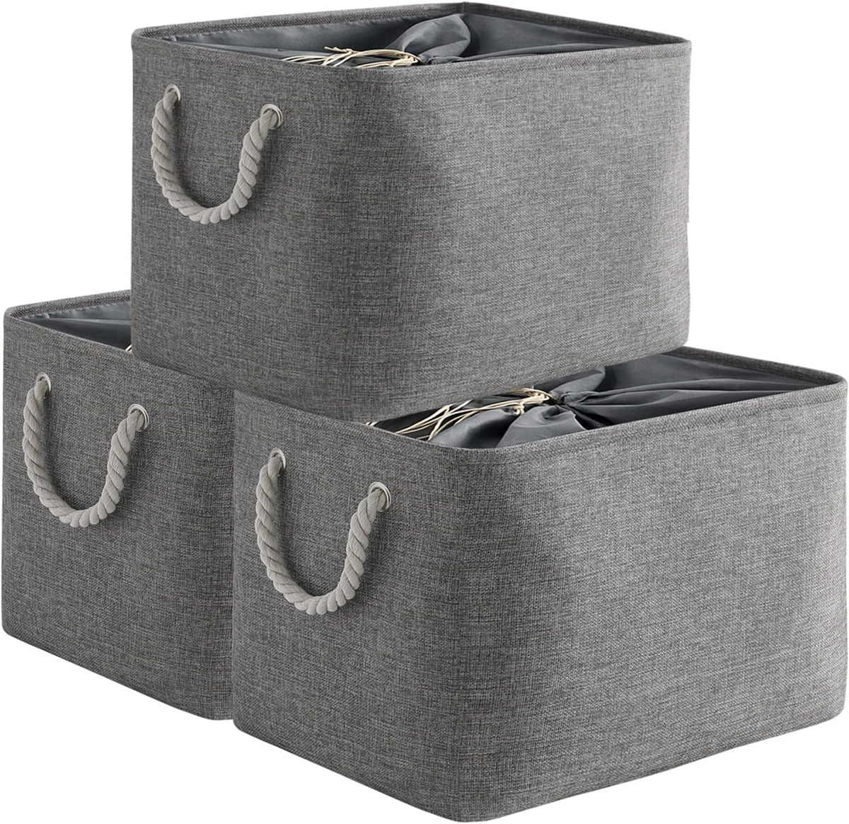 TheWarmHome Storage Basket for Organizing - 14x10x7 inch Medium 3 Pack Collapsible Storage Bin for Shelves with Handles, Canves Storage Box for Organizer Cubes Cloth Gift Toy Closet (White & Khaki)