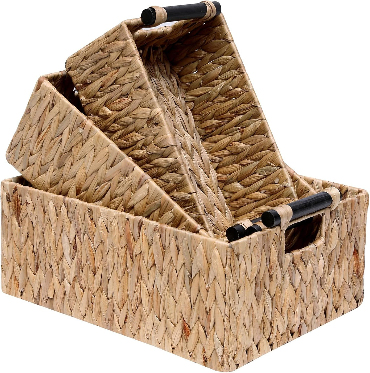 Water Hyacinth Storage Baskets Set of 3 Handwoven Storage Bins for Nursery
