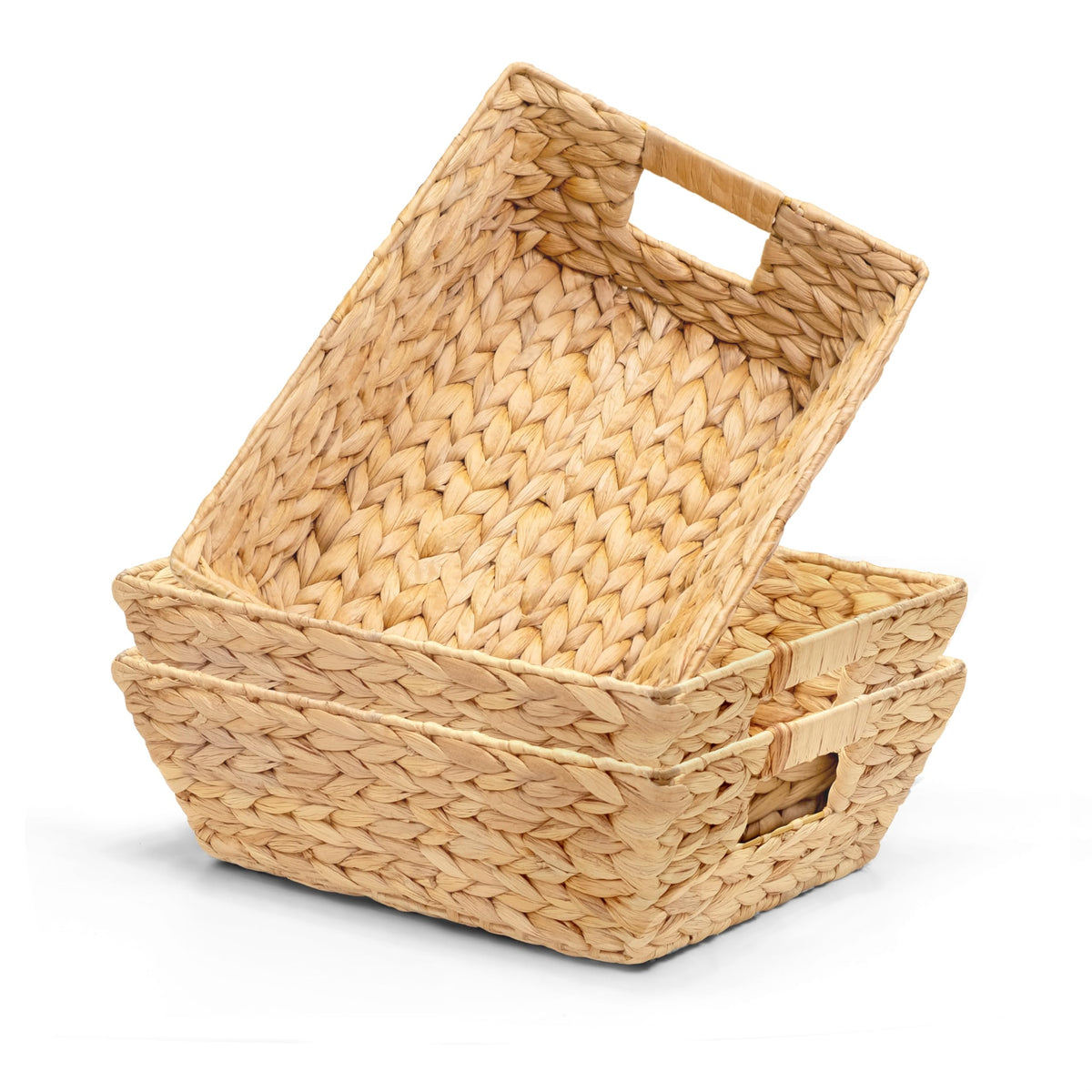M4DECOR 6-Pack Water Hyacinth Trapezoid Wicker Storage Baskets, 14"