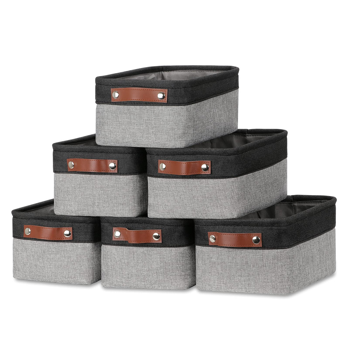 DULLEMELO Small Storage Bins, Storage Baskets for Organizing, Collapsible Rectangular Fabric Baskets for Shelves, Closets, Nursery, Home, Office, Empty Gift Baskets (6-Pack, White&Khaki)