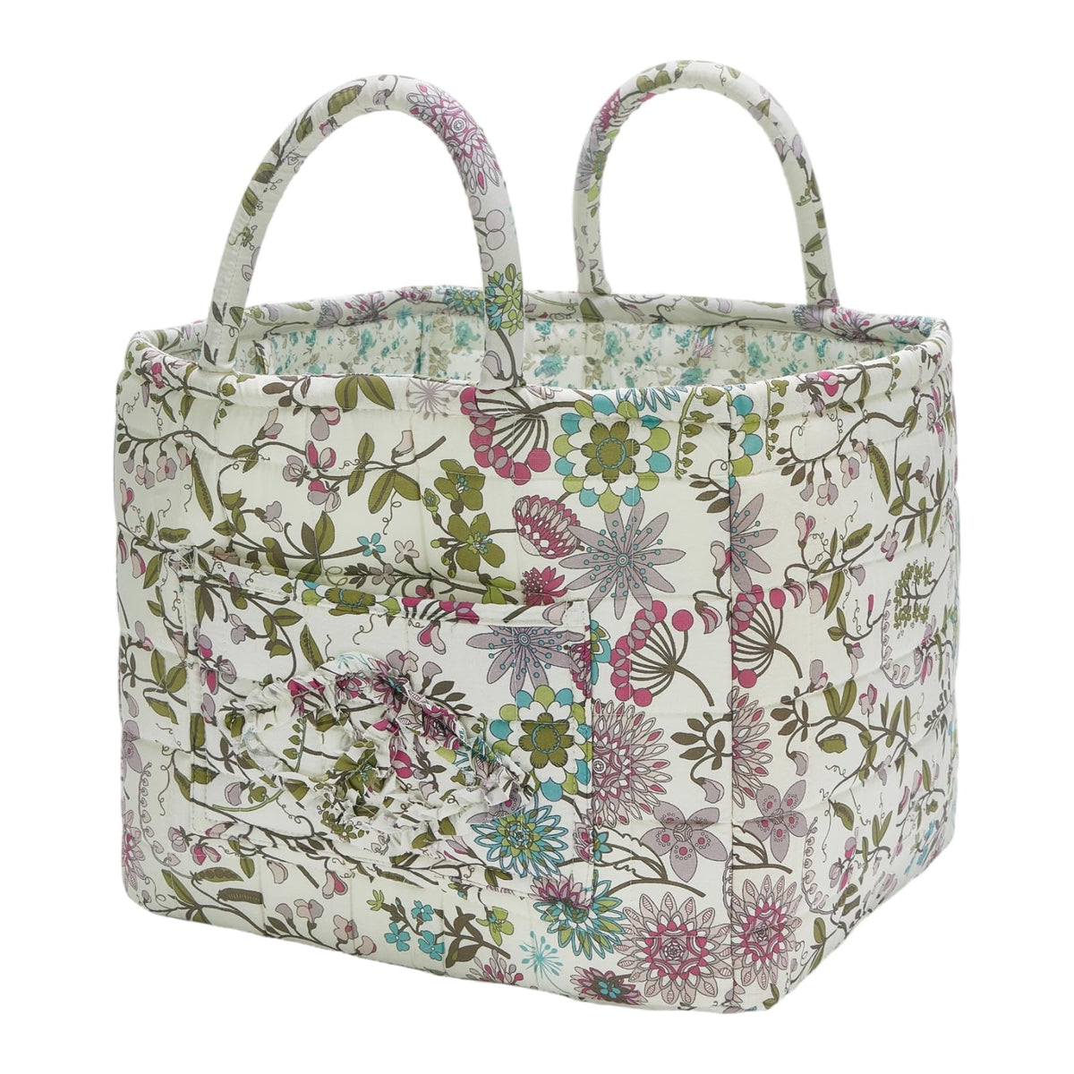 Quilted Fabric Storage Baskets with Handles, Boho Floral Gift Basket Foldable Organizer Bin for Home Decor, Picnic, Travel 12''x10''x10'' (Orange)