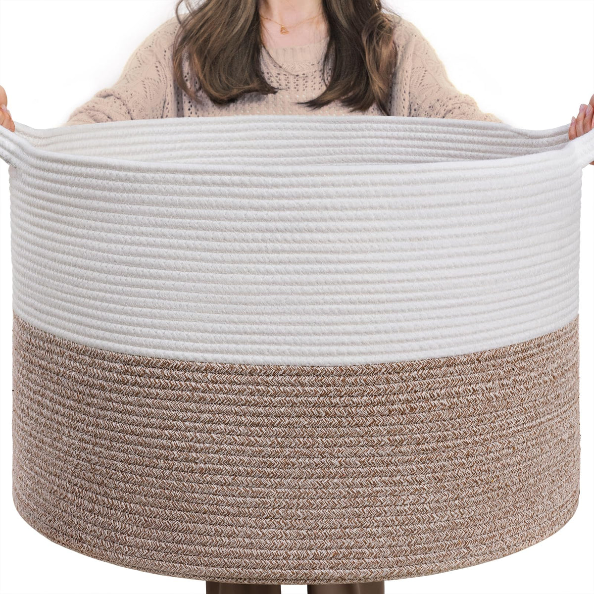 INDRESSME 115L Extra Large Woven Wicker Blanket Basket Living Room