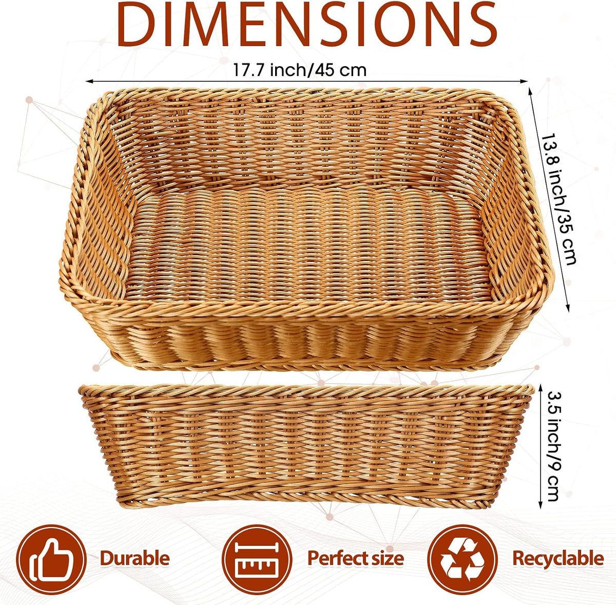 6 Pcs 17.7 in Large Wicker Bread Baskets, Woven Serving Basket for Kitchen
