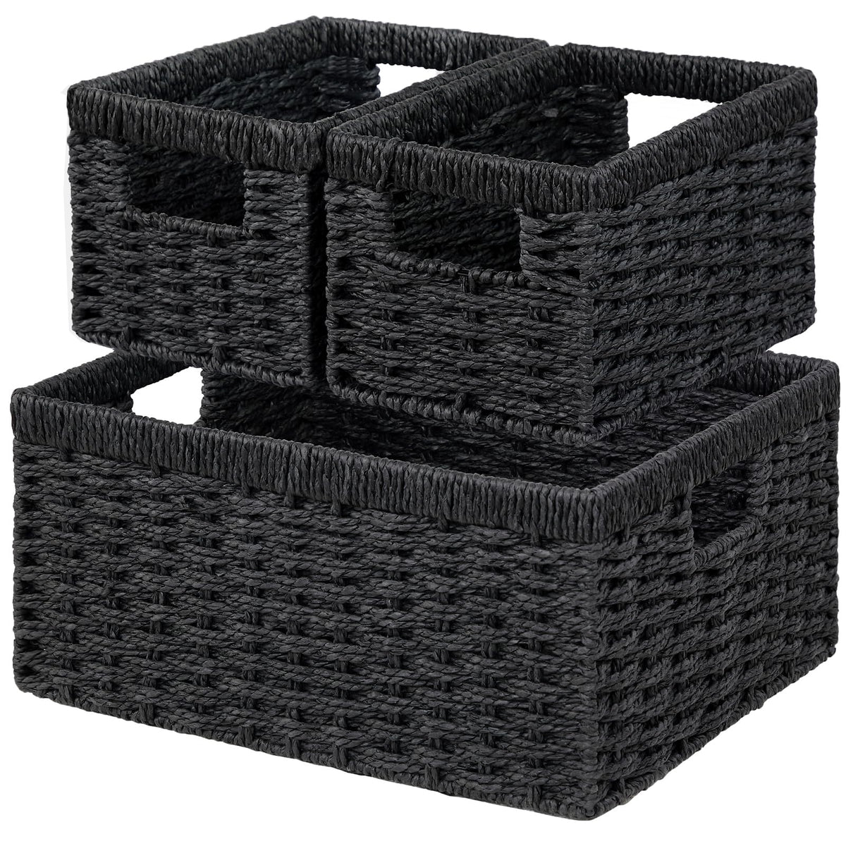 Vagusicc Wicker Storage Basket, 3-Pack Woven Paper Rope Wicker Baskets with Handles, Large Wicker Basket Cube Storage Bins with Liners, Storage Baskets for Organizing Shelves & Decor, Natural