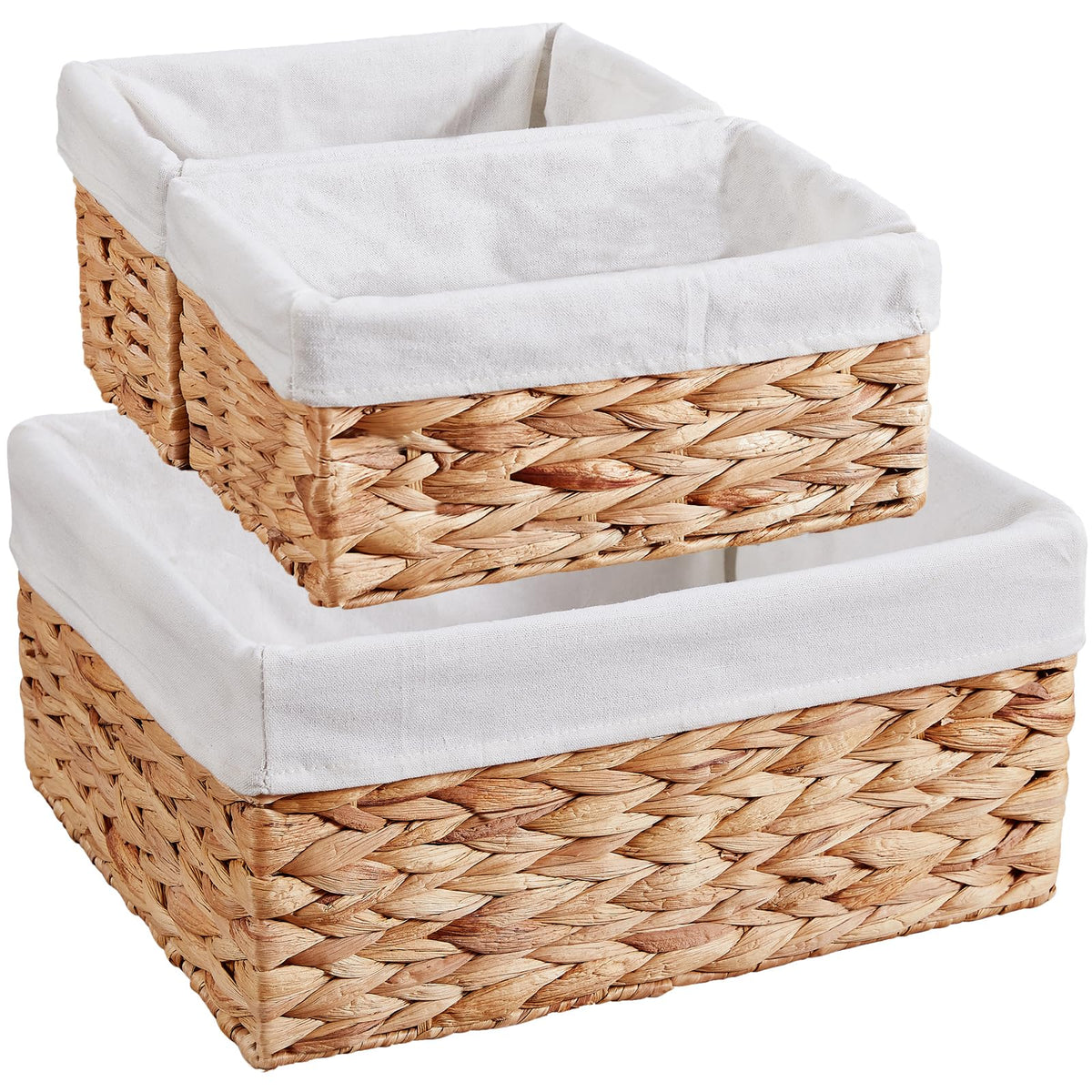 Vagusicc Wicker Storage Basket, 3-Pack Woven Paper Rope Wicker Baskets with Handles, Large Wicker Basket Cube Storage Bins with Liners, Storage Baskets for Organizing Shelves & Decor, Natural