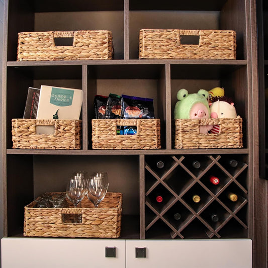 Rectangular Water Hyacinth Storage Baskets, Wicker Woven Shelves Baskets